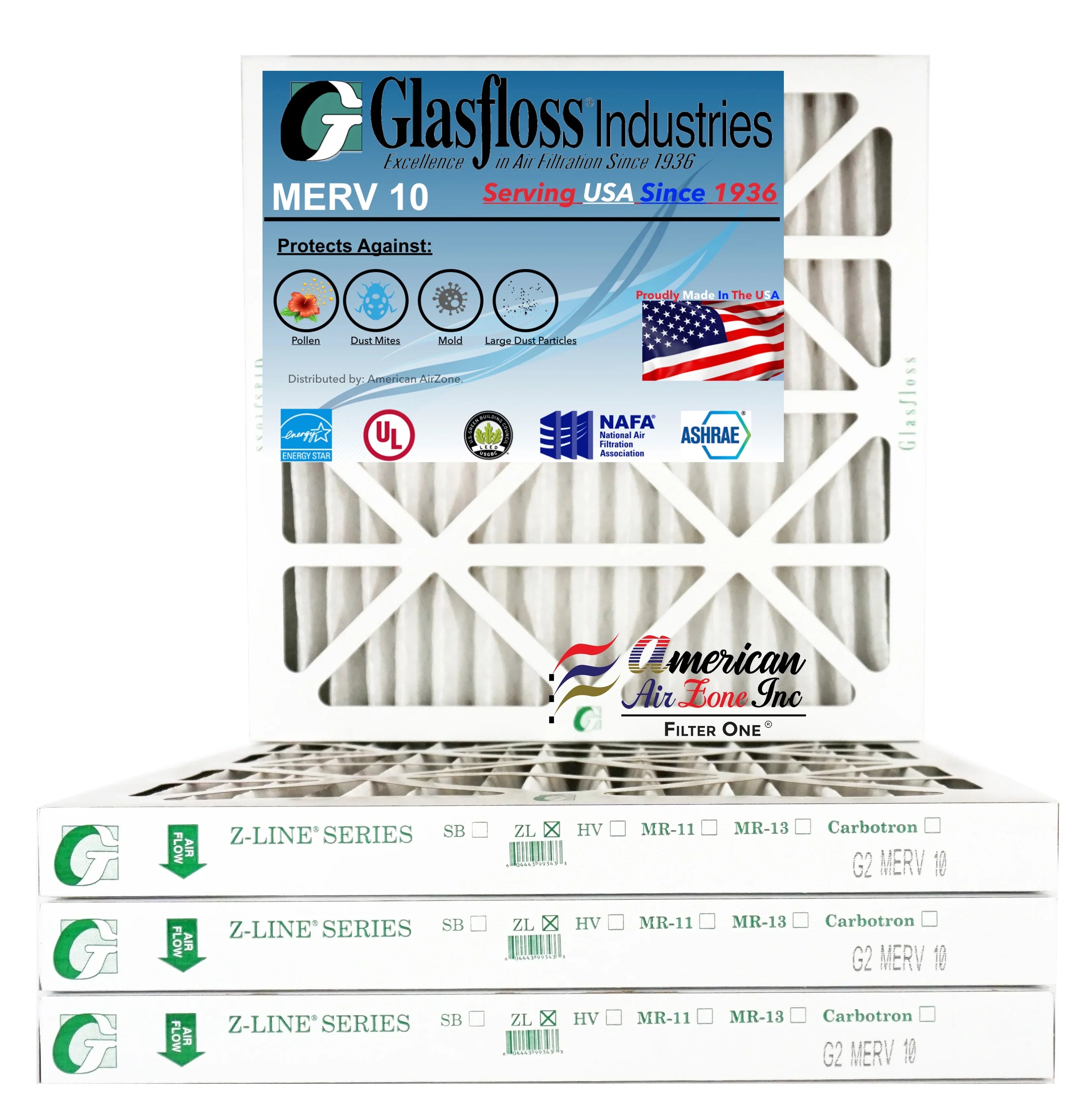 MERV Air - Glasfloss Air 4) (Pack USA. Air Filter Filter Home Furnace Pleated AC - 2" or 20x22x2 In - - Made The or - - 10 Office Filter HVAC of