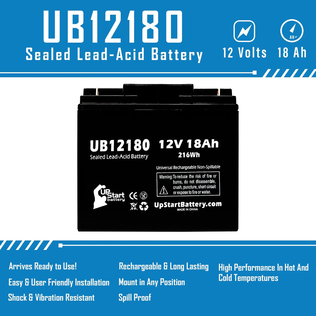 Replacement 18Ah, Universal Sealed T4 PX12180 - 18000mAh, 2x UB12180 Compatible Lead Terminal, / GS SLA) Acid Pack AGM, Battery - Portalac (12V, Battery