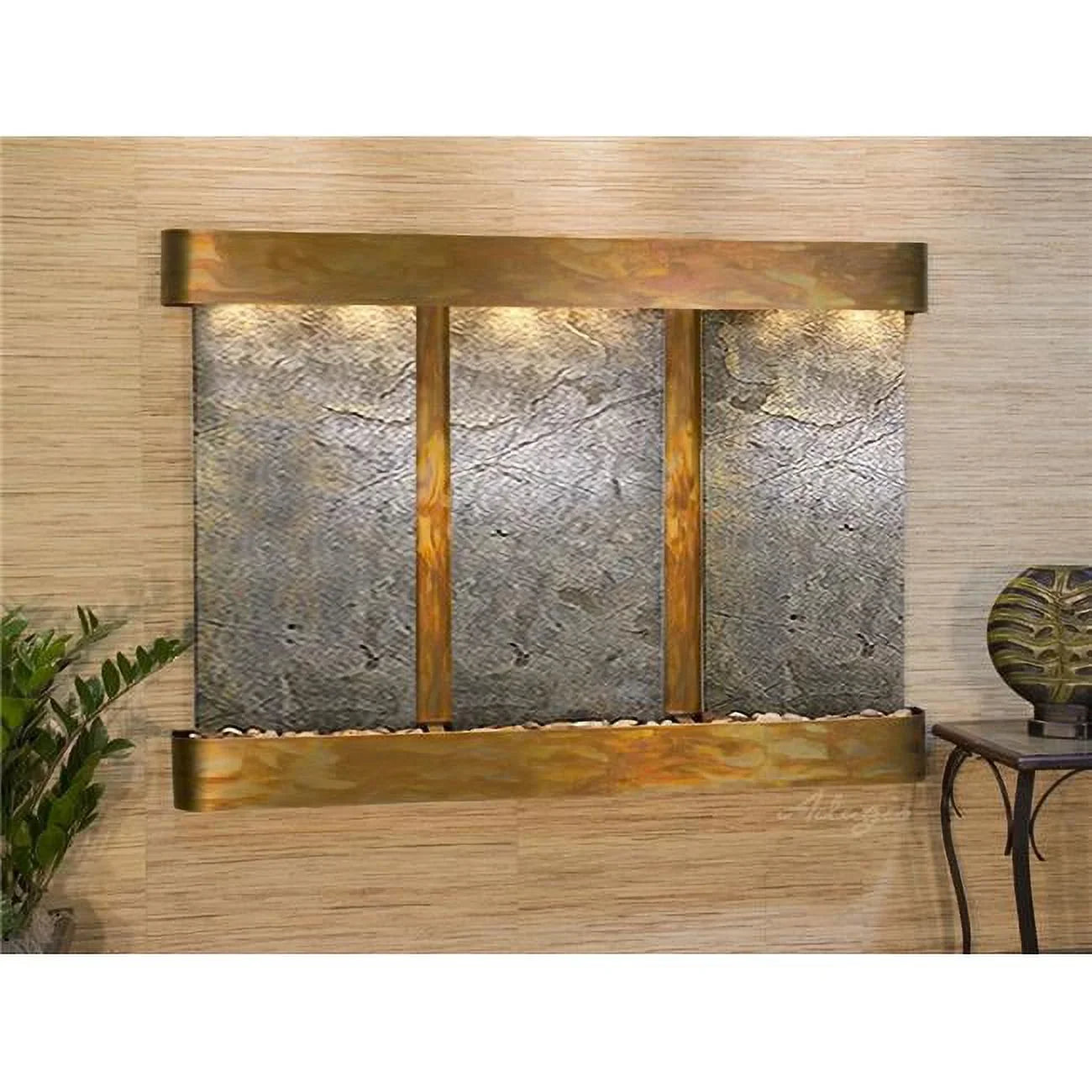 Featherstone OFR1012 Round Copper-Green Olympus Rustic Adagio Falls Wall Fountain -