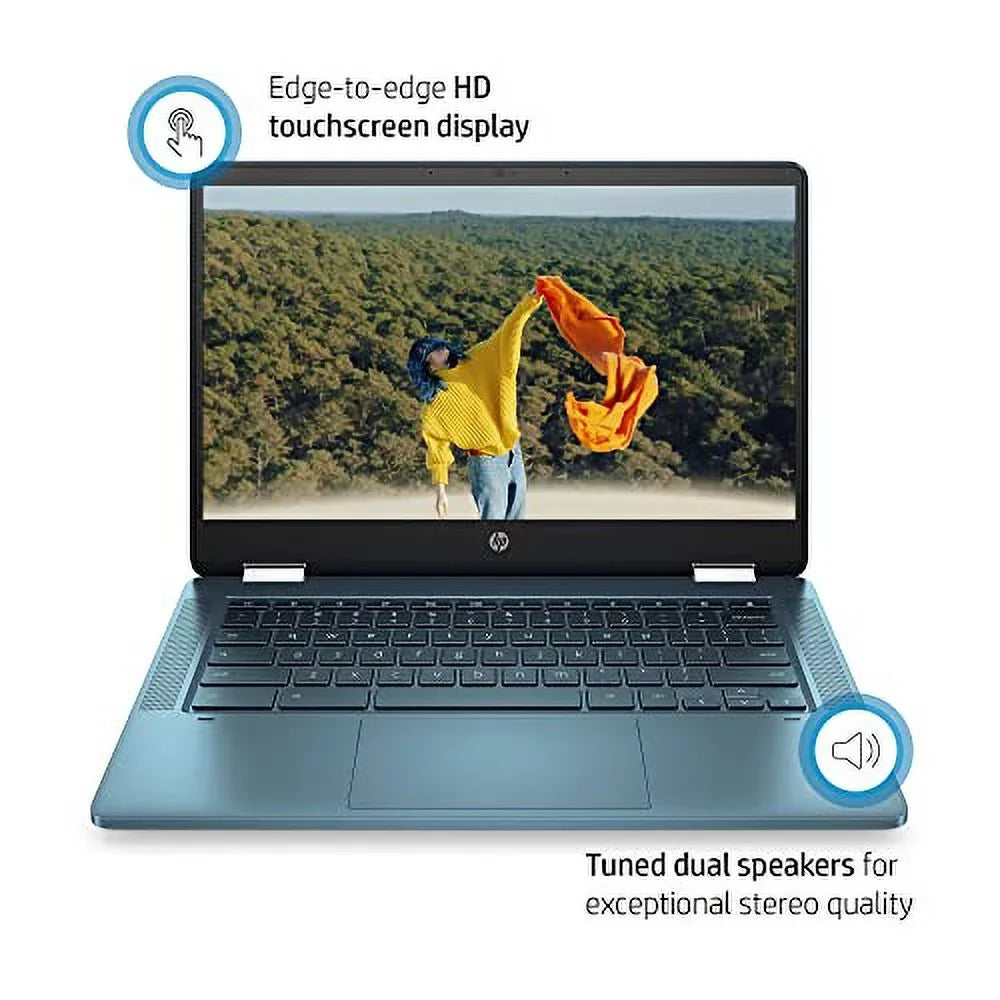 Touch OS, 600, 14a-ca0790wm Forest X360 Celeron HD Chromebook, Graphics HP 64GB Teal, eMMC, 14" Intel UHD RAM, N4120, Intel 4GB Chrome