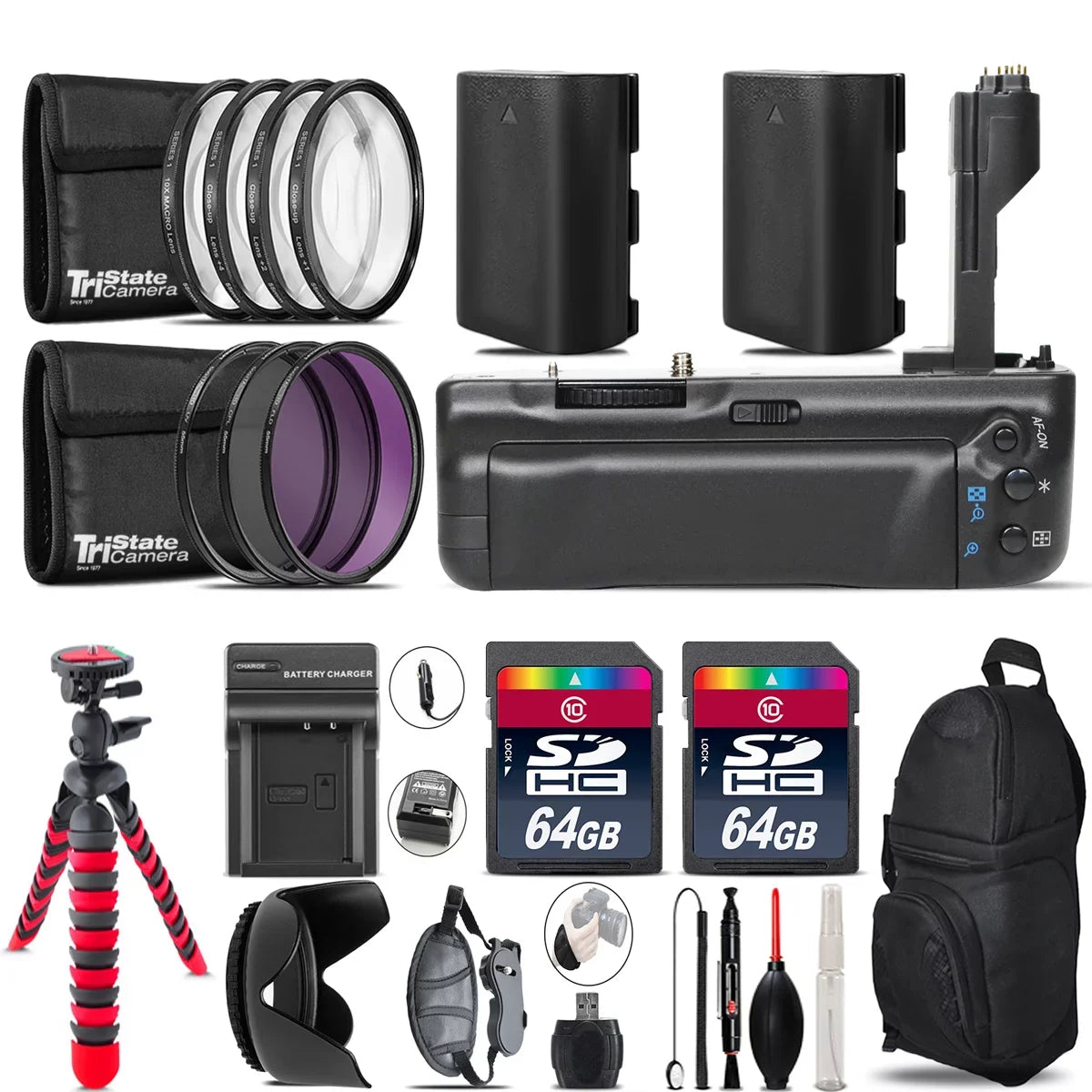 Grip Battries 5DS 128GB Battery 77mm for 5D / + Mark Canon + - III LP-E6 Kit 2x