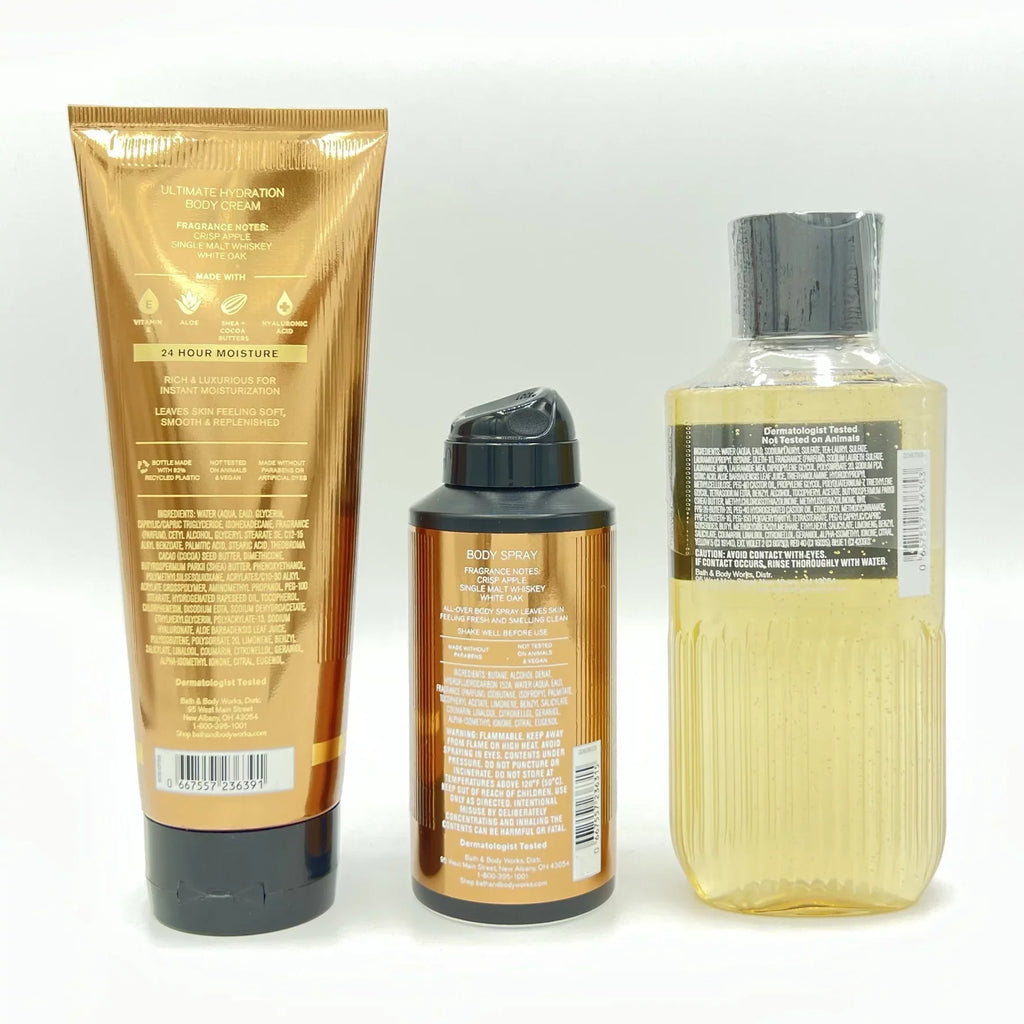 Bath Bundle Works Reserve Gel Body Spray and Men's 3-Piece Cream, Body and Shower Whiskey Body