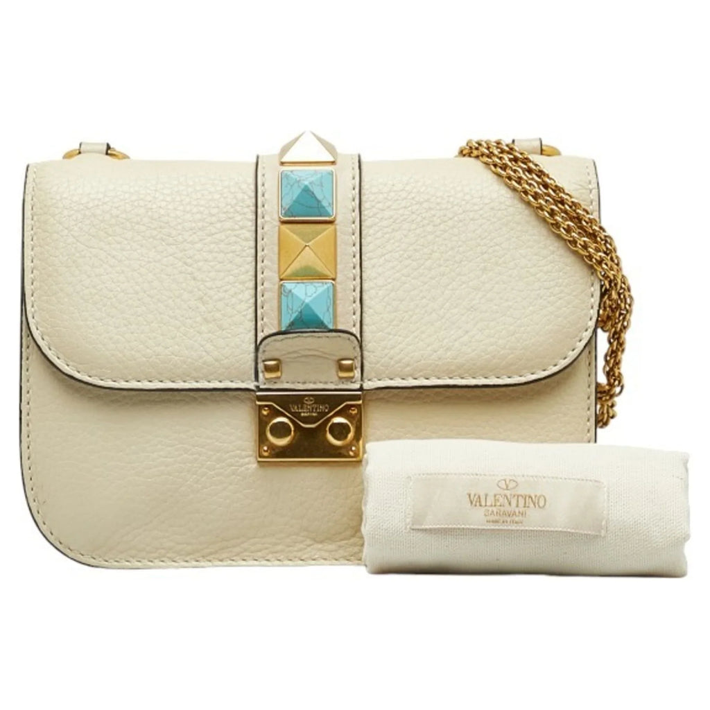 Bag Valentino Studded Leather Shoulder Women's Ivory (Good) Pre-Owned VALENTINO Chain