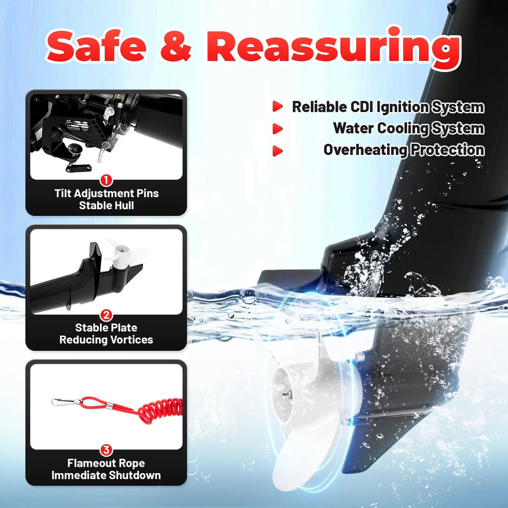 Inflatable Hp Motor Outboard 6 Boat Motor Fishing System 2-Stroke Water CNCEST Cooling Engine