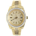 Stainless Presidential Tarnish 41MM Finish Watch Free New Diamond Simulated Yellow Unisex Gold Steel 18k