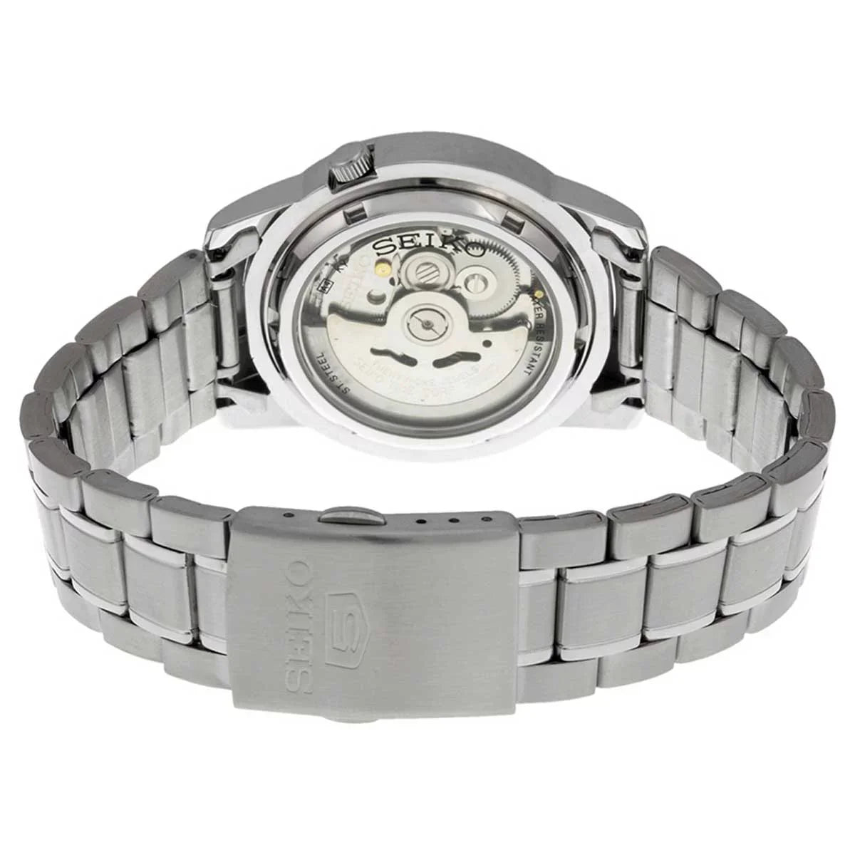 Dial Automatic Day Steel White Date Watch Men's SNKK25 Seiko 30M Stainless