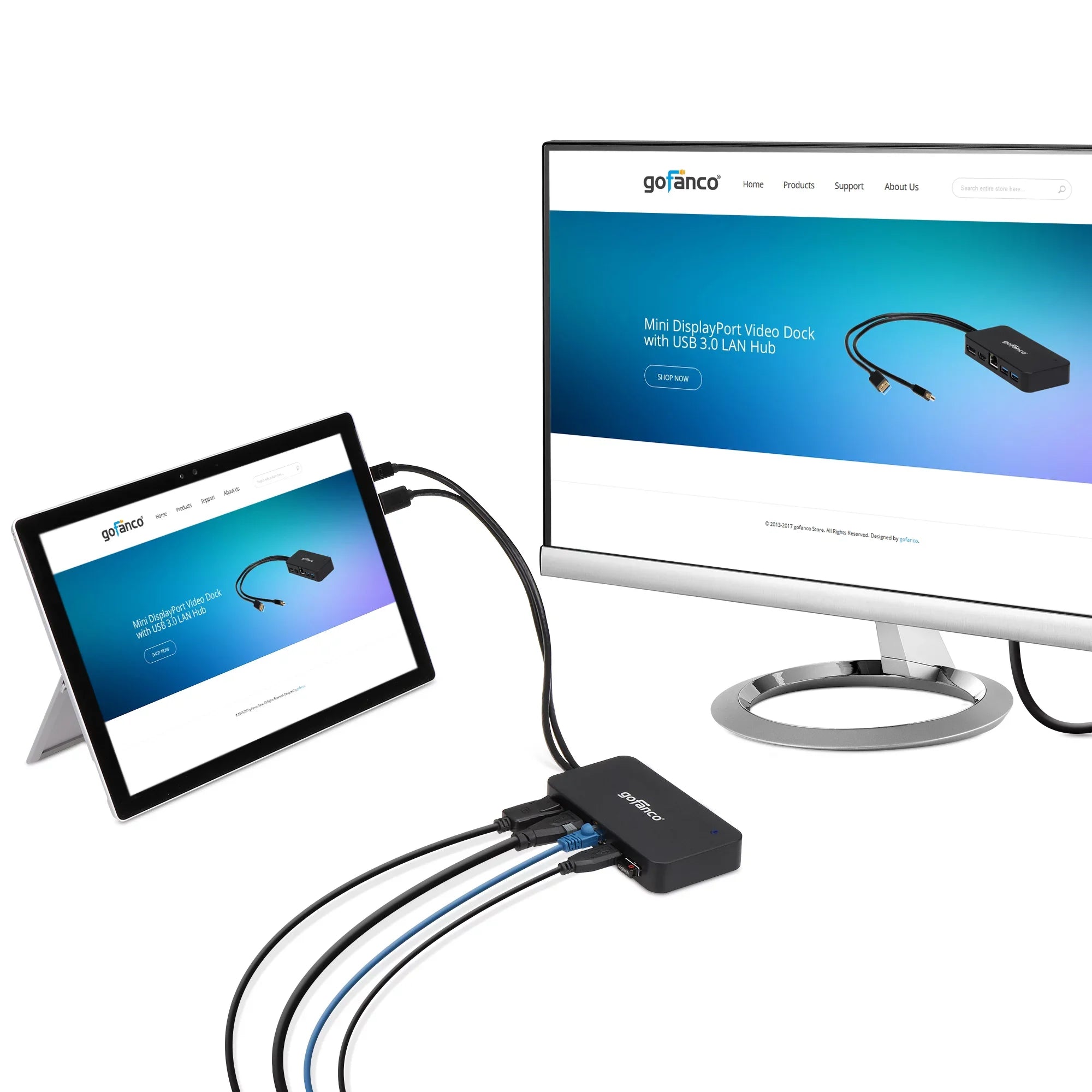 Pro, Adapter PC Dock/Docking Output and Gigabit with to DisplayPort, DisplayPort(Thunderbolt or Thunderbolt and Ethernet HDMI, Hub MacBook for 2 - Video HDMI DP Station Surface gofanco 2) 3.0 USB Mini