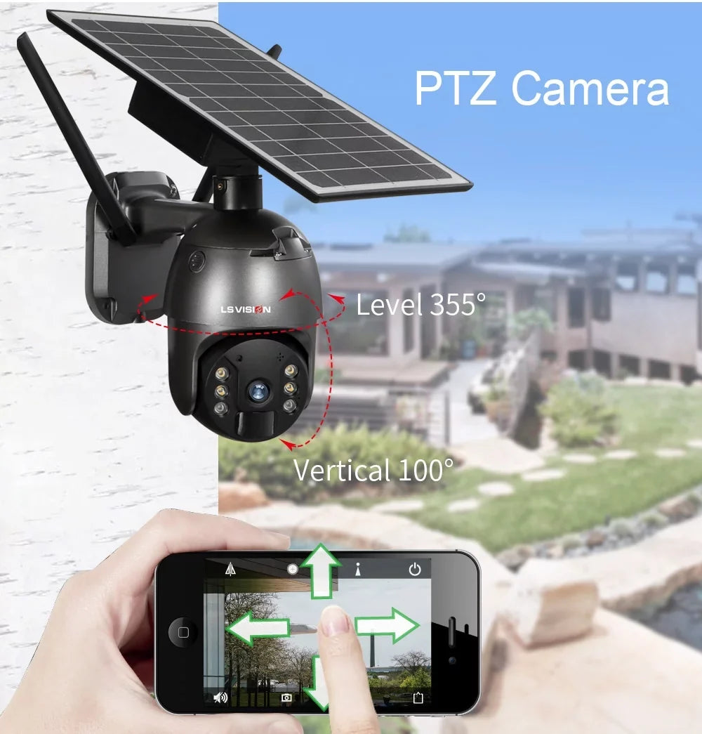 Wireless LS VISION System Camera 4MP Battery Solar Wifi Powered Camera Outdoor PTZ Security