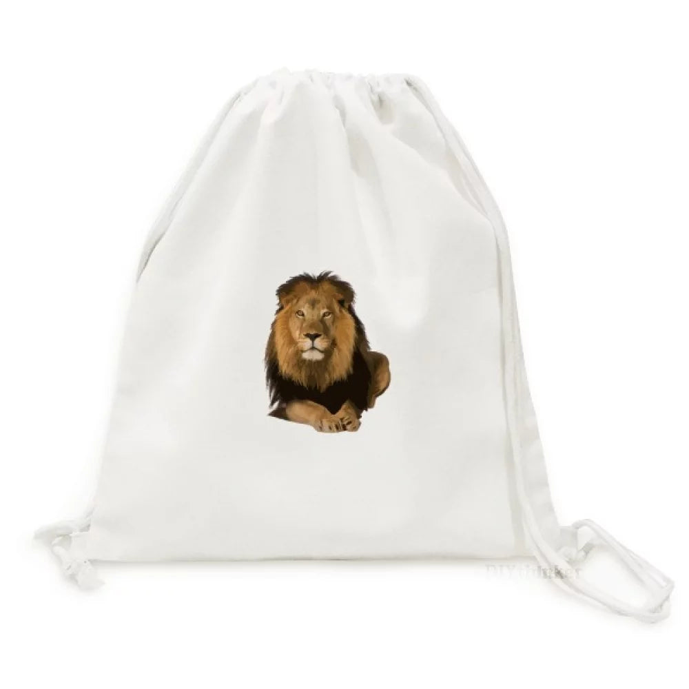 Lions Bag Fashion Deco Drawstring Canvas Lie Mesh Backpack Fierce Shopping Feline Reusable Art