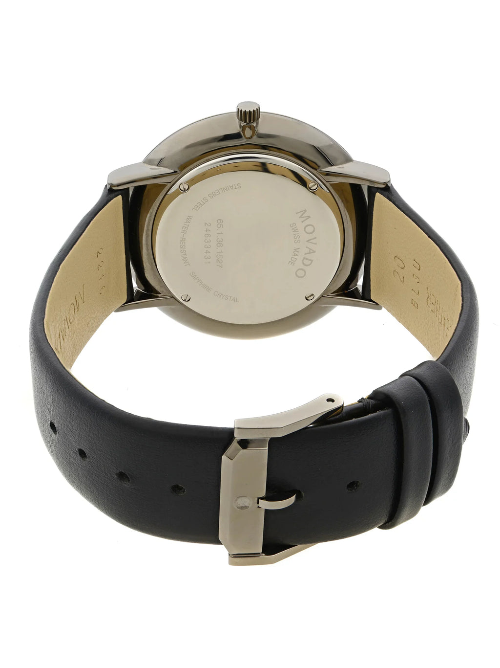 Modern Watch Strap Black Leather 0607391 (Good) Ultra 47 Quartz Mens Pre-Owned Movado Slim