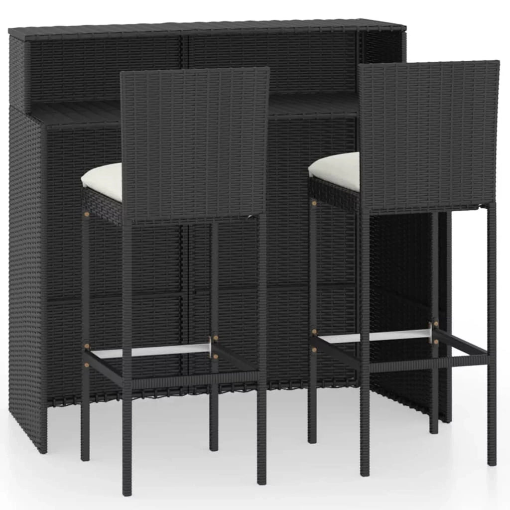 Bar Balcony, Furniture Cushioned 3 Table for Backrest Anself with and and Stool Footrest Piece Chair Black Rattan Bar Patio Outdoor 2 Patio, Poly Set Backyard, Bar Garden,