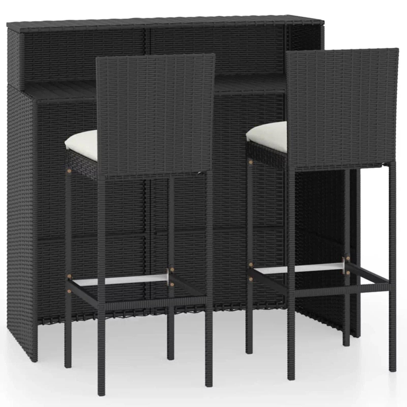 Bar Balcony, Furniture Cushioned 3 Table for Backrest Anself with and and Stool Footrest Piece Chair Black Rattan Bar Patio Outdoor 2 Patio, Poly Set Backyard, Bar Garden,
