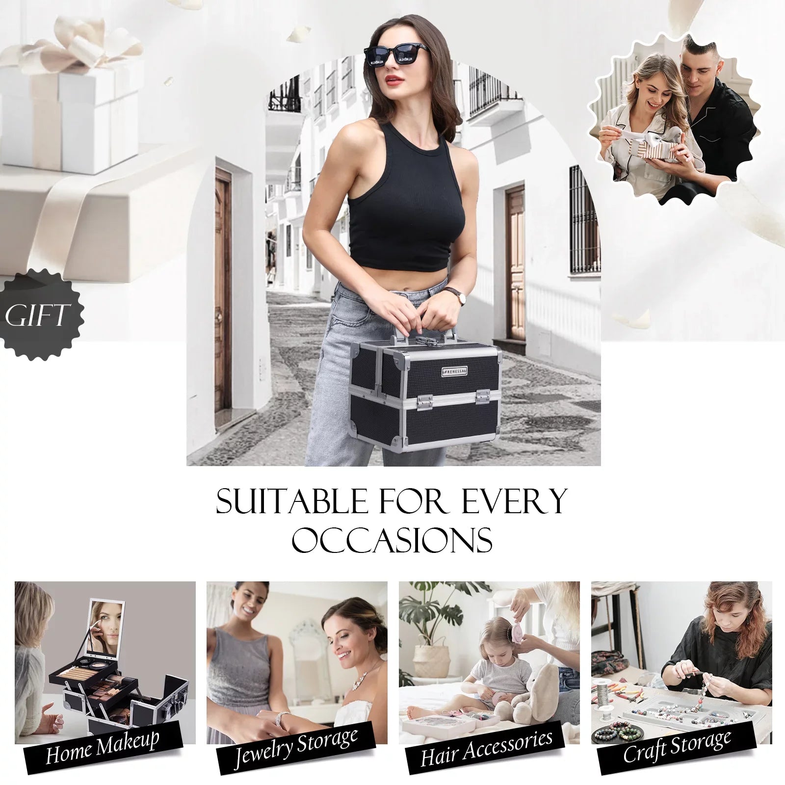 Makeup Box 2 Mirror Storage Lockable Case Joligrace Case Train Makeup Cosmetic Trays Organizer with