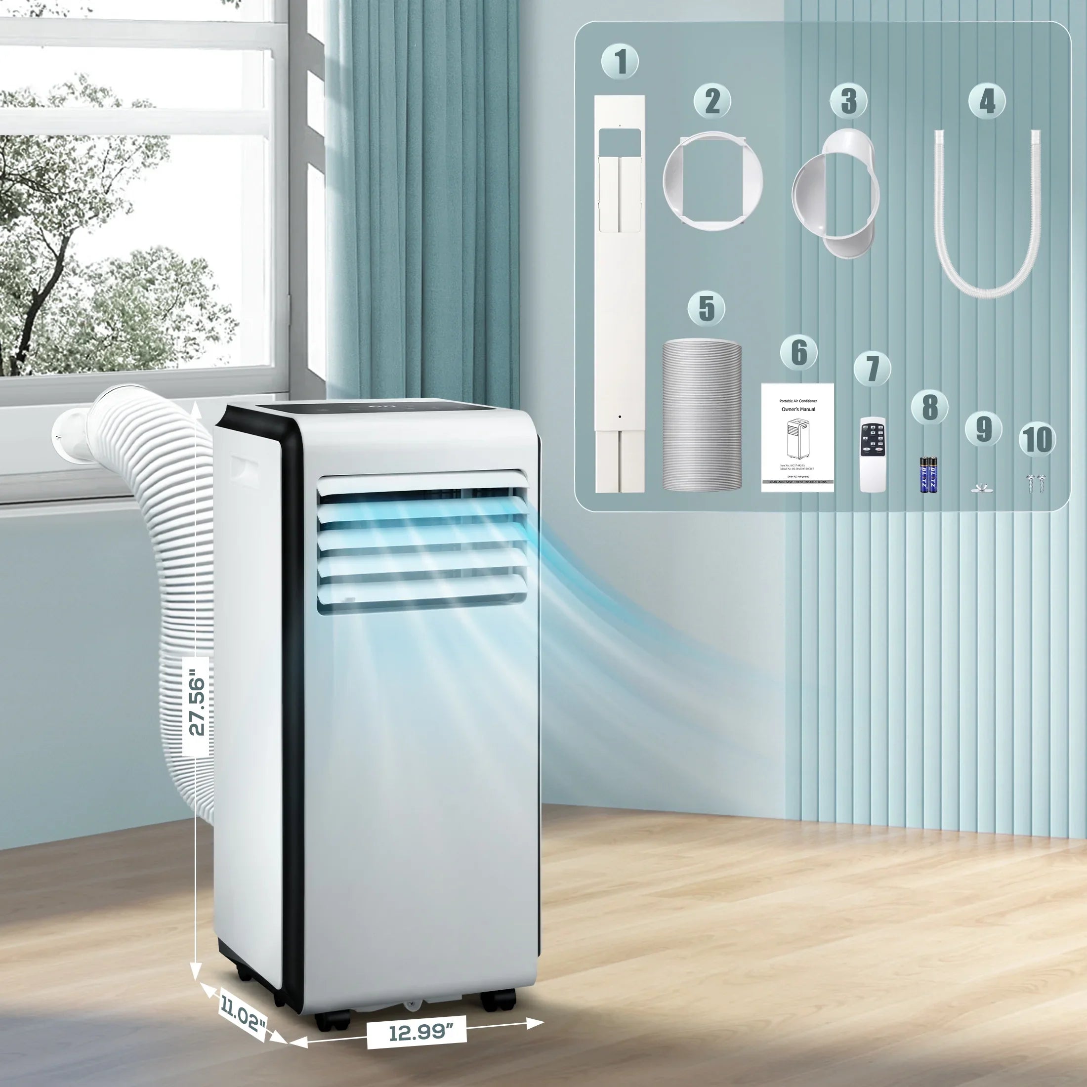 (10,000 KISSAIR 6,000 Conditioner, BTU BTU Fan, Dehumidifier, Timer ASHARE) 24-Hour Portable 1 Air AC with in 3