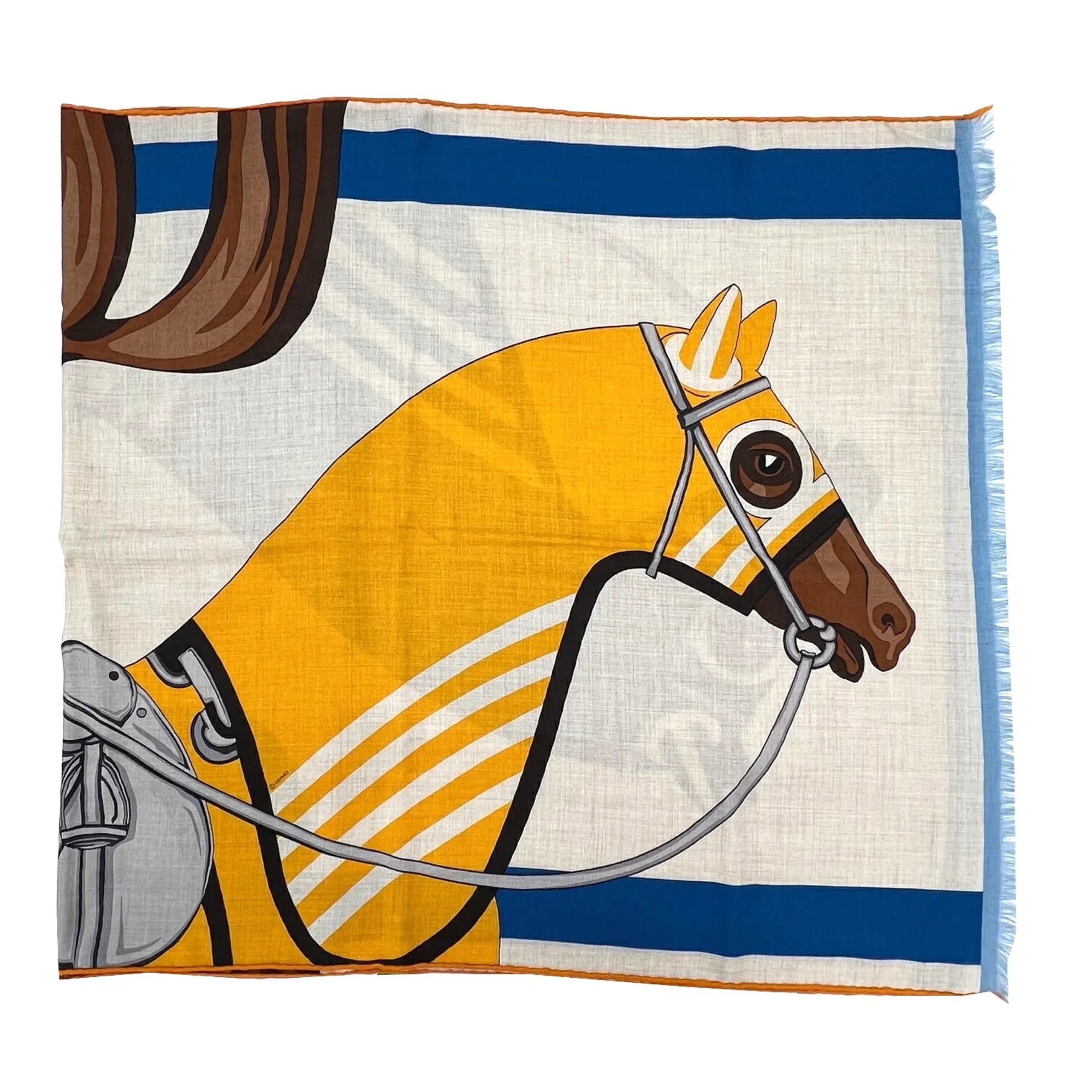 Marine Silk 22SS Scarf Stole (Like Women's Spring/Summer Natural Hermes Pre-Owned Cashmere Men's Jaune Rectangle Collection 2022 New) HERMES