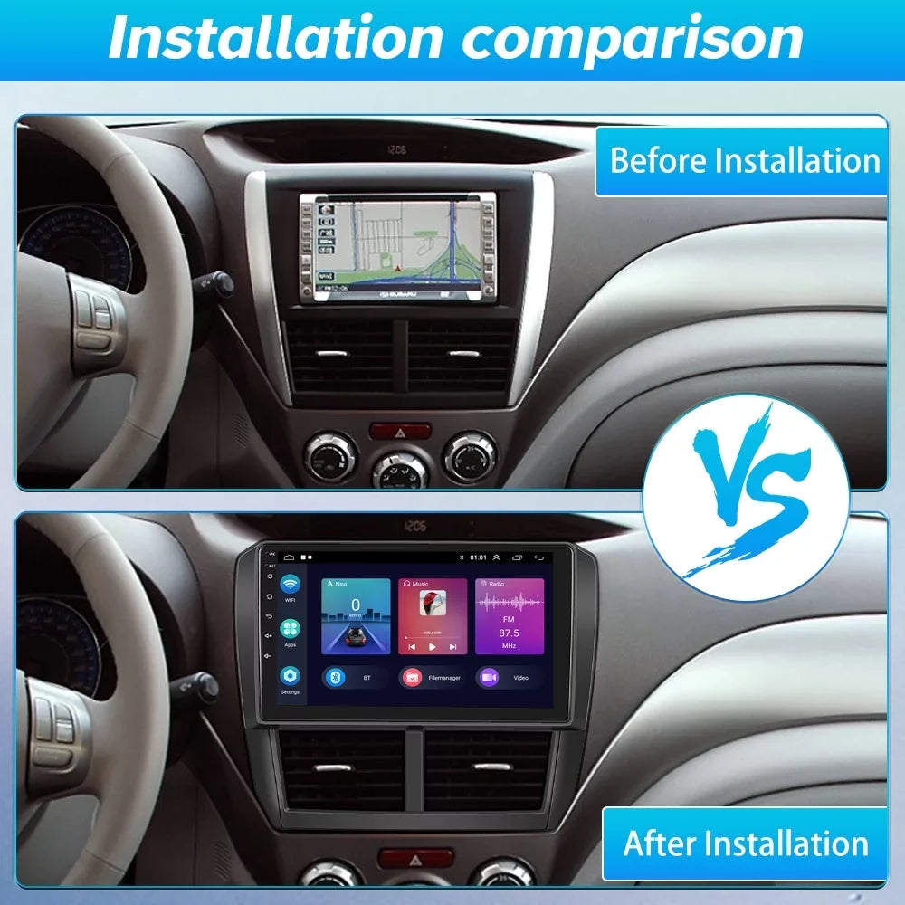 Stereo Wireless Hifi, 13 Backup 9'' Carplay Forester Bluetooth AHD 2008-2012 Podofo Camera Android Android Radio WIFI for Subaru 2+64G GPS Auto Touchscreen Car FM