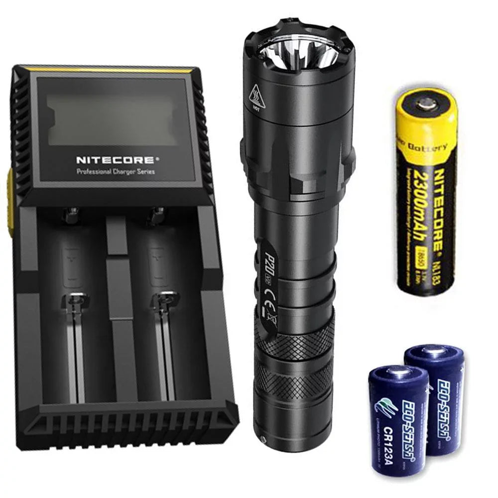 Lumens Flashlight - Batteries Charger - V2 Eco-Sensa LED XP-L2 +2x P20 Free D2 CR123A 1100 V6 w/NL183 Combo: Nitecore CREE Battery, Tactical
