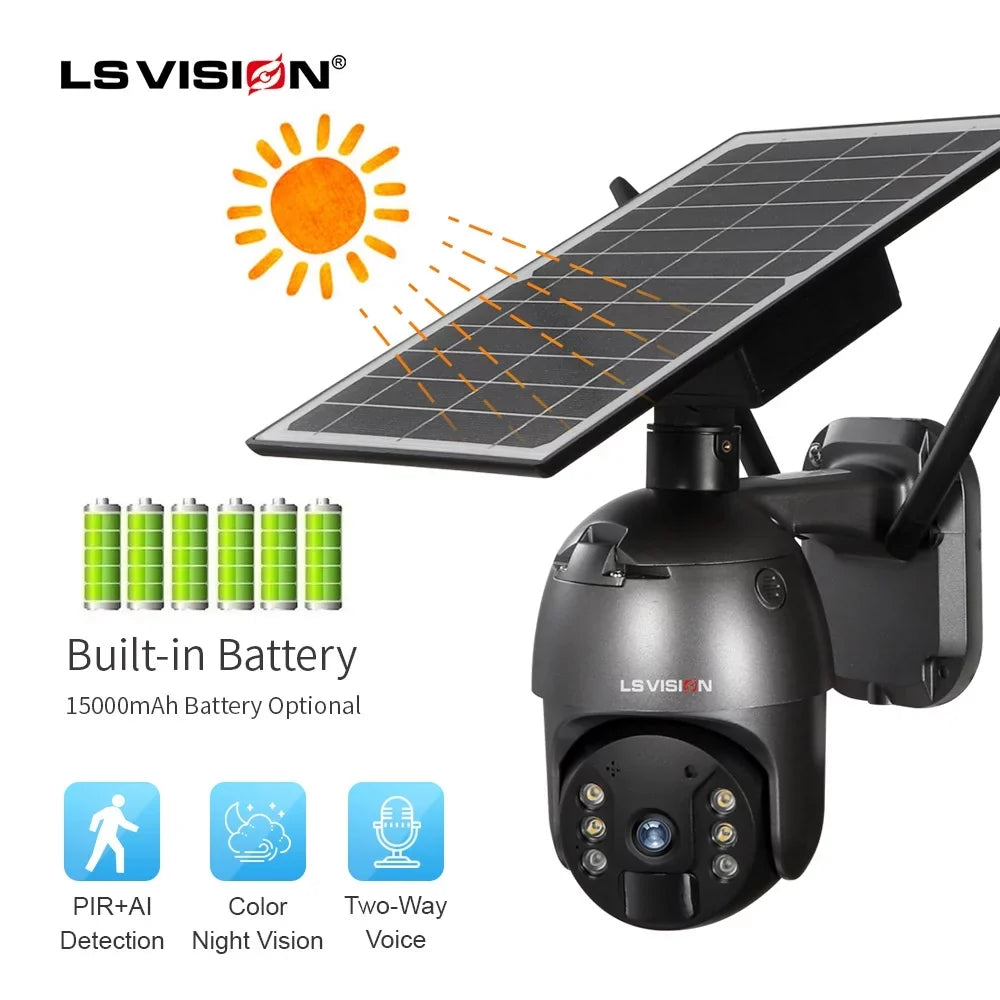 Wireless LS VISION System Camera 4MP Battery Solar Wifi Powered Camera Outdoor PTZ Security