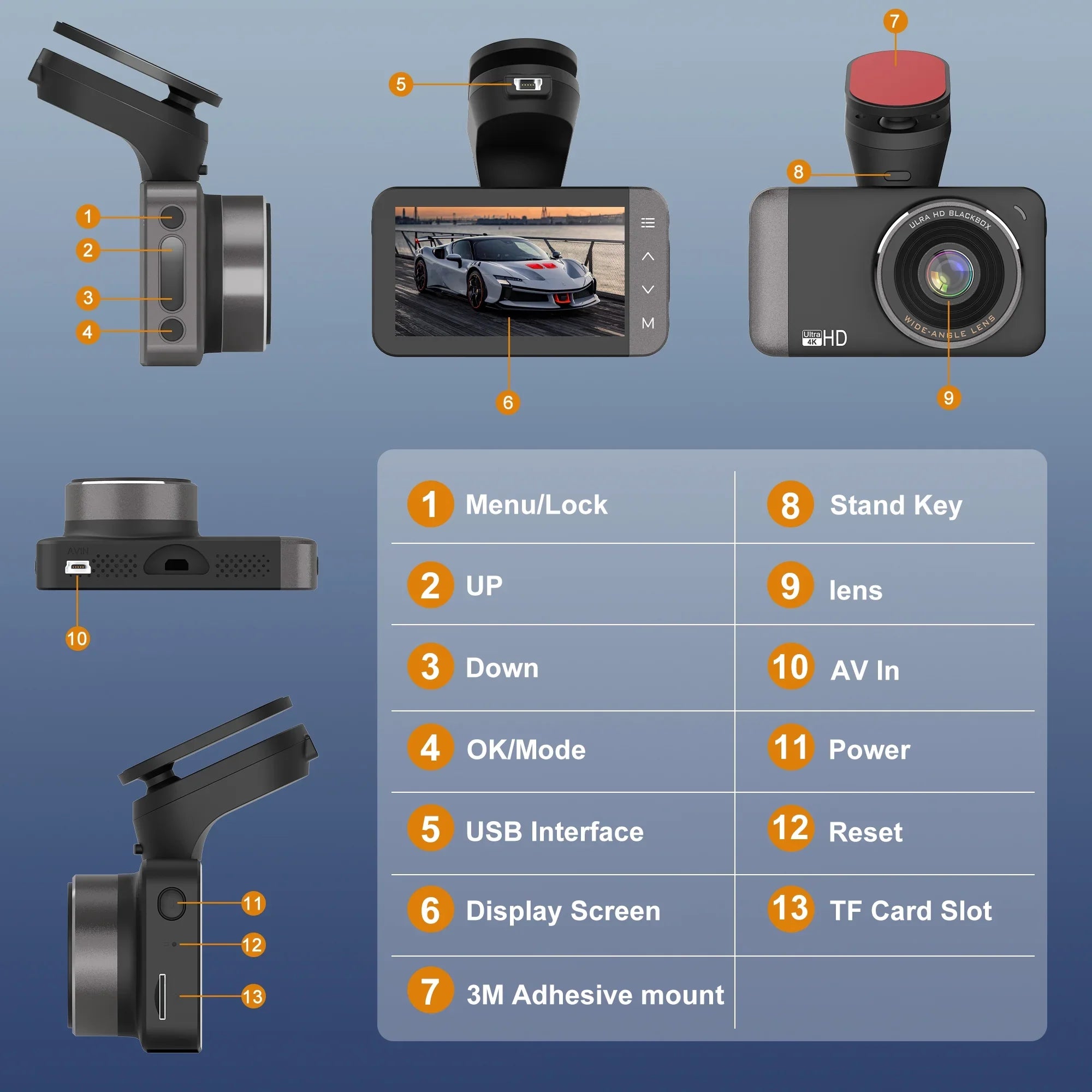 3'' Mode Vision, HD and IPS with Cam Loop Front Touchscreen GPS, 24H Car Dash Recording and 4K and Night For G-Sensor, Full with WiFi Rear GCZ Parking Dashcam and