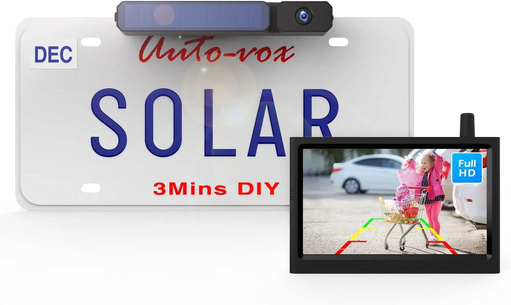 Camera Trailer/SUV Plate Wireless Backup License Vehicles IP68 for Waterproof Reverse AUTO-VOX Camera Solar Camera