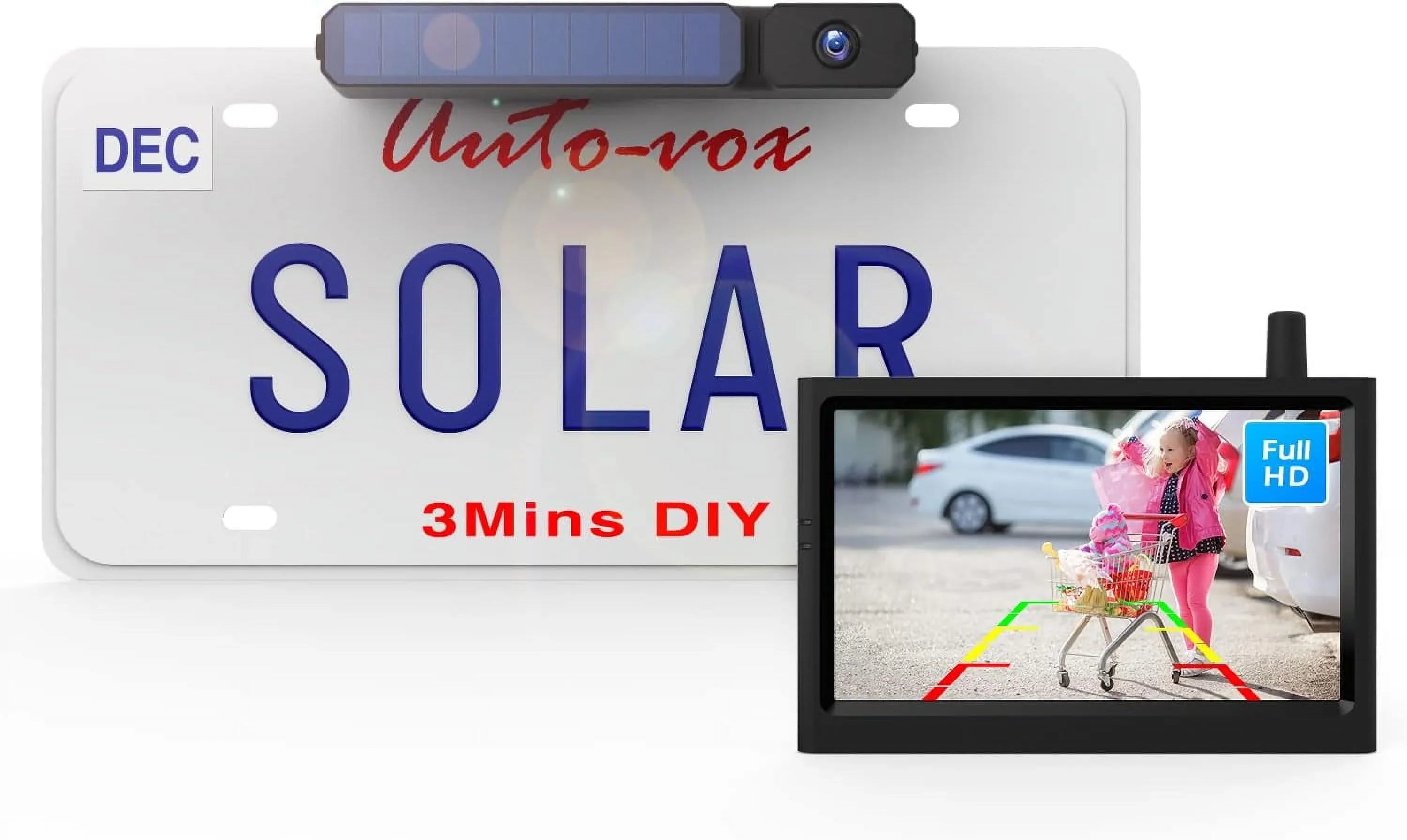 Camera Trailer/SUV Plate Wireless Backup License Vehicles IP68 for Waterproof Reverse AUTO-VOX Camera Solar Camera