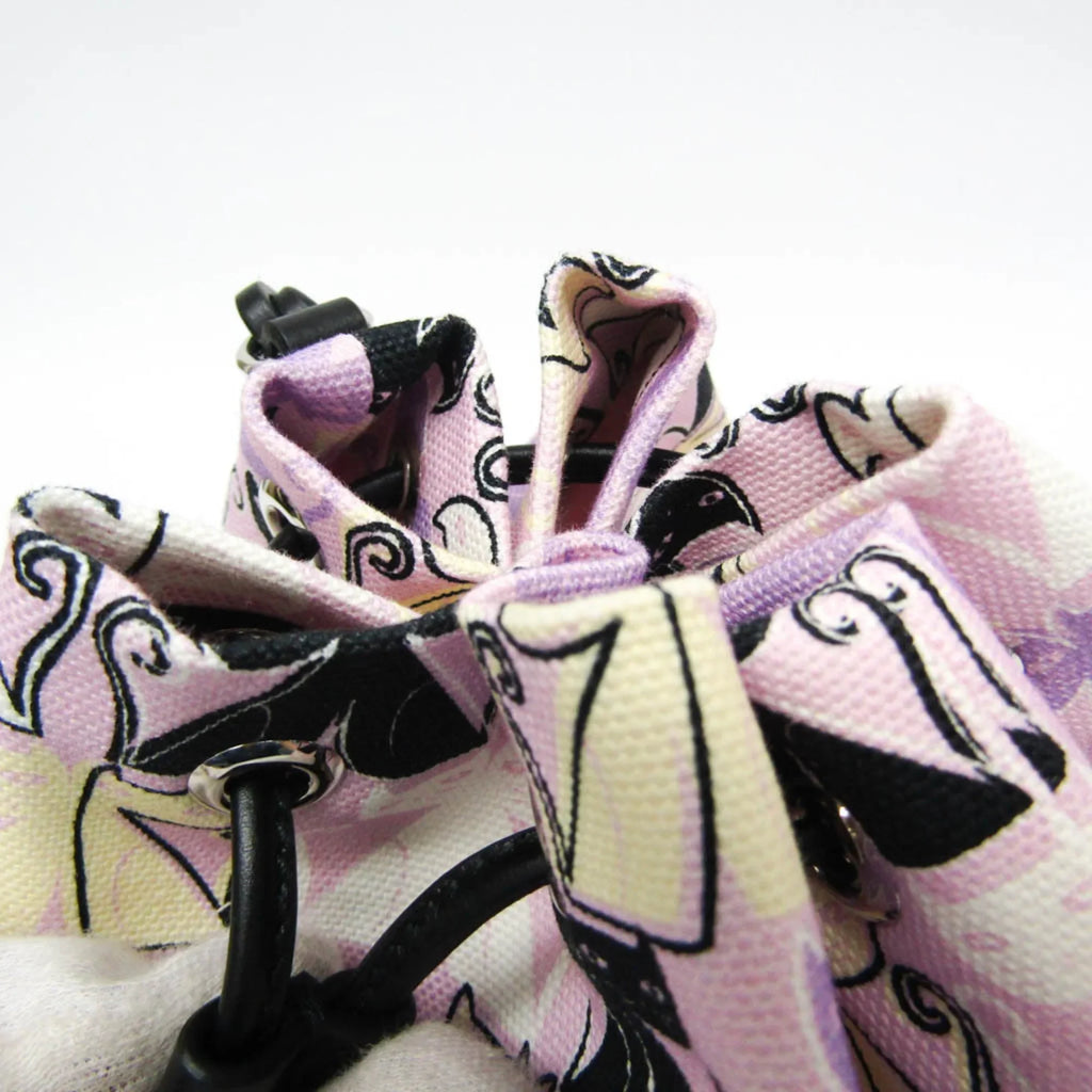 Miu (Good) Black,Light Leather,Cotton CANAPA Pre-Owned Bag CATS 5RM014 Pouch Purple,Multi-color Drawstring Women's Miu