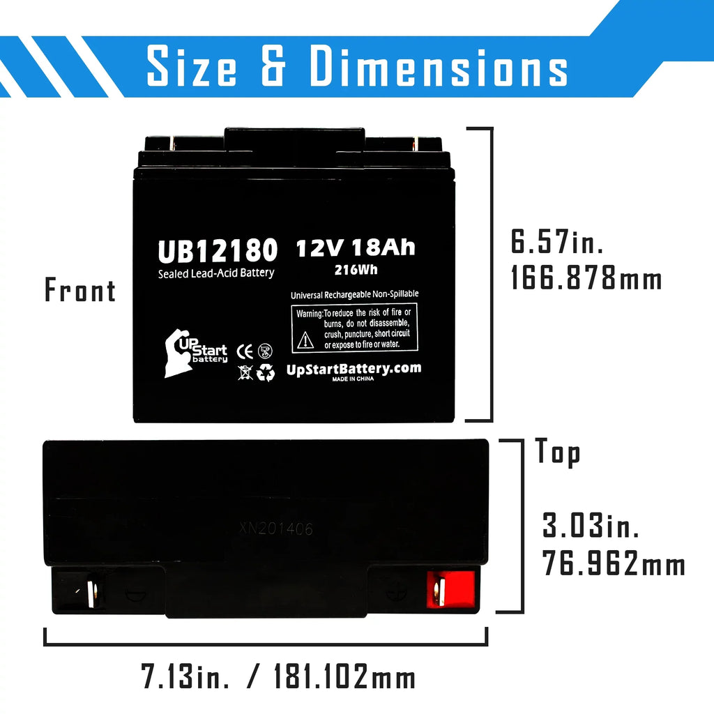 Replacement 18Ah, Universal Sealed T4 PX12180 - 18000mAh, 2x UB12180 Compatible Lead Terminal, / GS SLA) Acid Pack AGM, Battery - Portalac (12V, Battery
