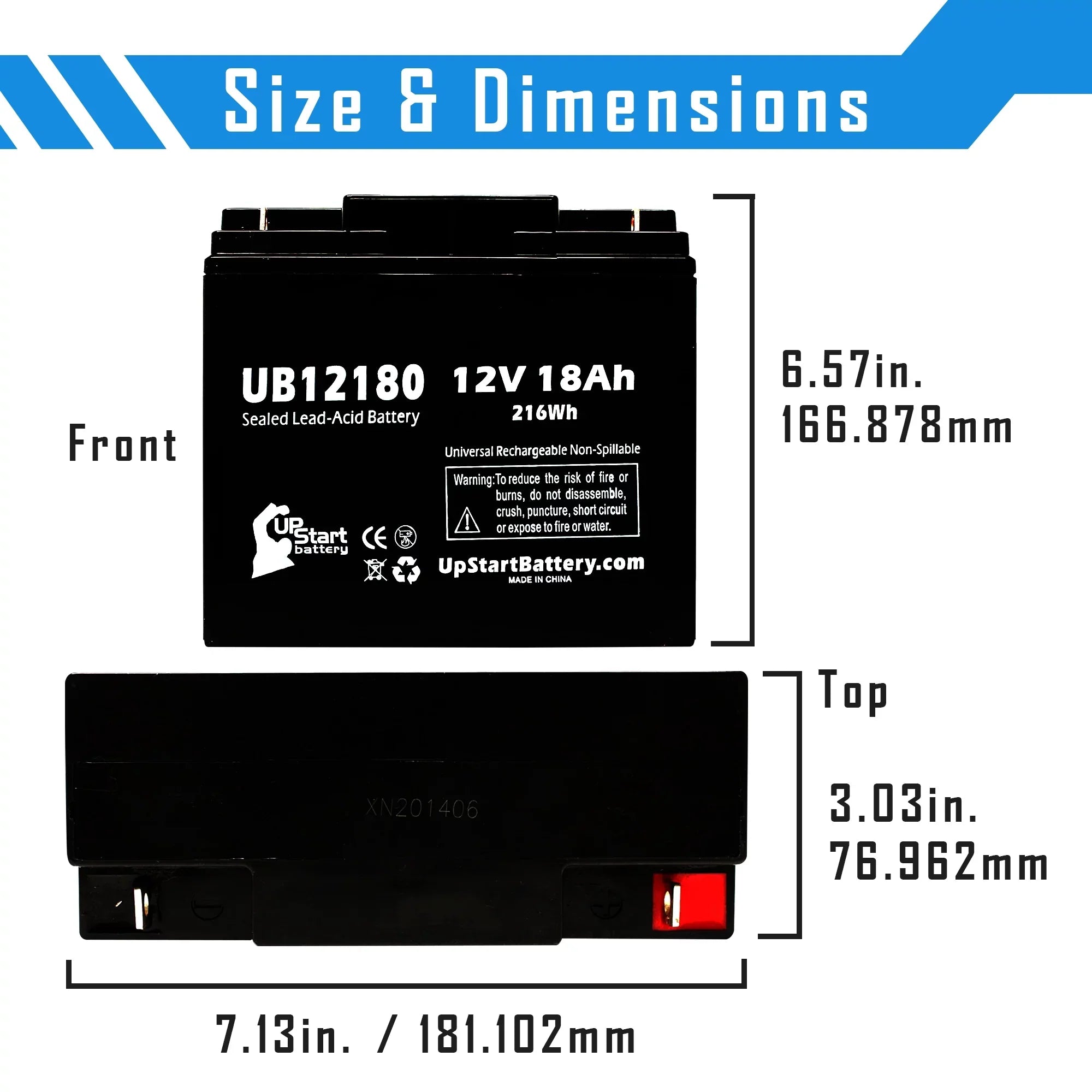 Replacement 18Ah, Universal Sealed T4 PX12180 - 18000mAh, 2x UB12180 Compatible Lead Terminal, / GS SLA) Acid Pack AGM, Battery - Portalac (12V, Battery