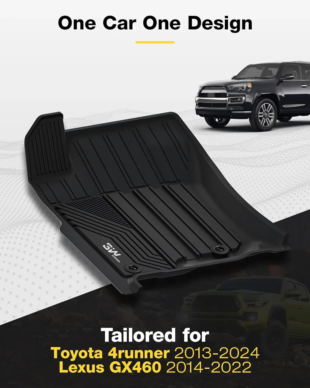 Mats Fit & 2013-2024/Lexus 4Runner 2014-2022 For and 3W Mat 1st Seat Black & 4Runner Toyota Custom Cargo Full Trunk & Floor Set Floor Liners 5 GX460 Fit Liner Car Mats Row 2nd GX460) for