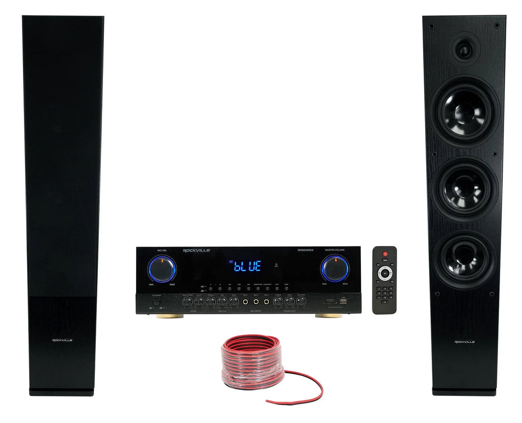 2000w Rockville Mixer+(2) Speakers 5 Receiver Black Bluetooth Home Tower SINGMIX