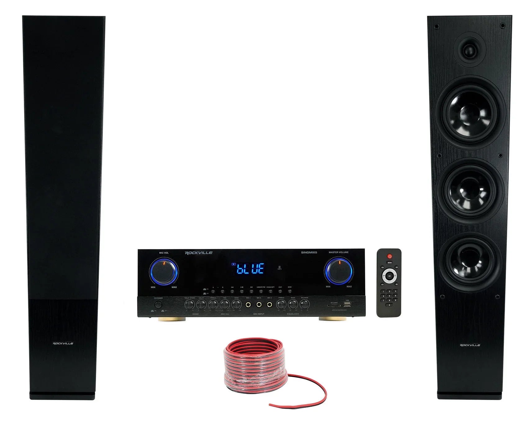 2000w Rockville Mixer+(2) Speakers 5 Receiver Black Bluetooth Home Tower SINGMIX