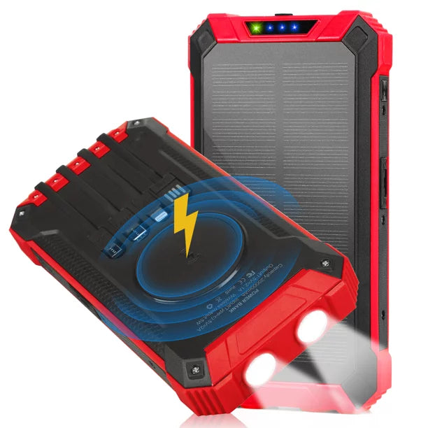 Redmi IPX4 20000mAh with Power Bank External Portable 4 LED Qi 6 Cables Outputs Solar Waterproof Built-in For Battery USB 5G Inputs C 15W Port Wireless Flashlight K30i 3 Solar Charger 5V/3A Xiaomi