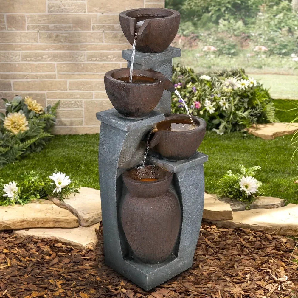 Modern with Decor 32.8''H Fountain Deck, and Home - Art Fountains 4-Tier Garden, Outdoor Light Porch, Garden Patio, Backyard Willwolf LED for Outdoor