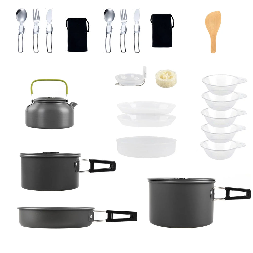 Pan Non-Stick Lixada with Camping Kettle Pot Mess Set Kit Backpacking Cookware Hiking