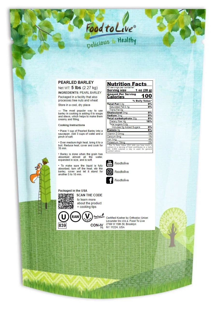Kosher Pearled Barley, Live, 5 Pounds, to Food
