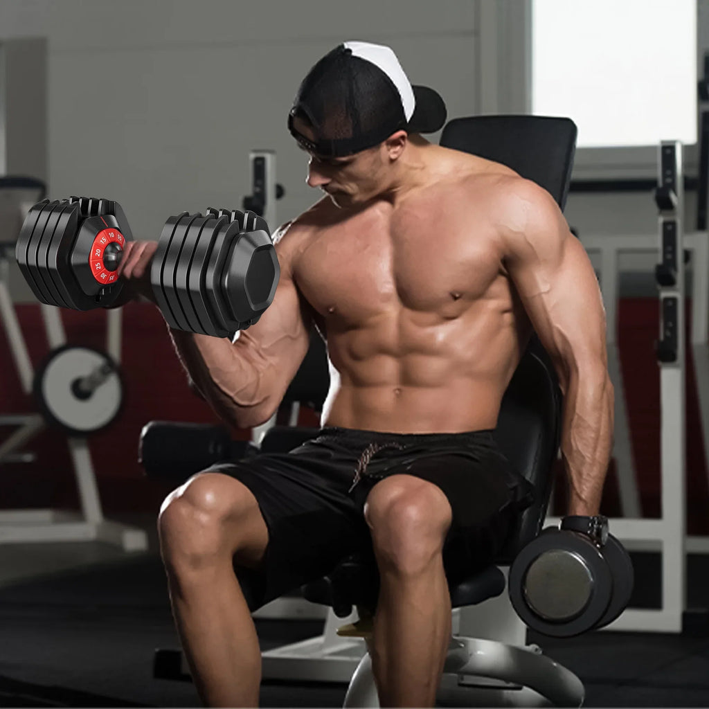 Dumbbell Powanli Fitness, Body Black for in (10 Set, Dumbbell for 10 Home Women, Free by Turning Dumbbell LB) Fast Gym, and Workout Handle Adjustable Full Men Gears/55 Adjust 1
