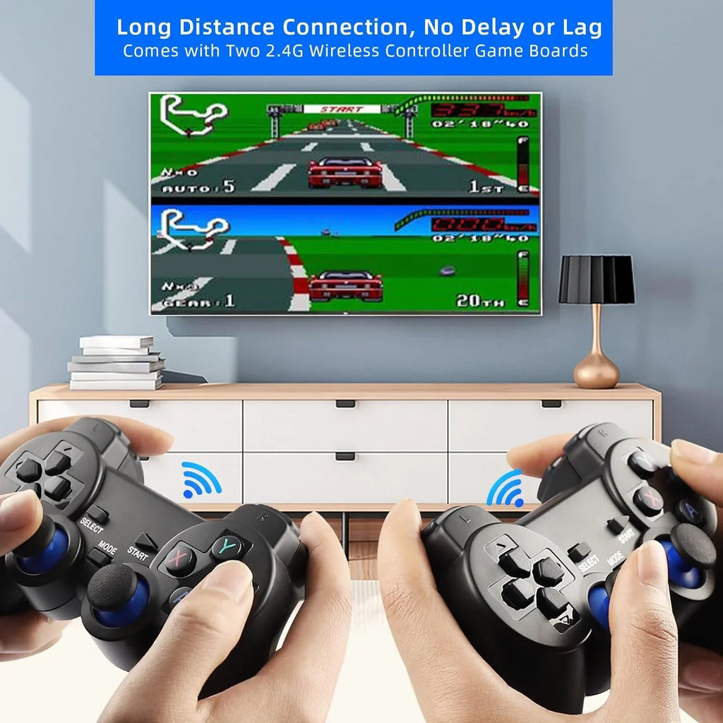 Stick 4K Play Retro Plug Video Game Output Stick,Wireless Game 2.4GHz in Emulators, Game with Console Retro Games, Wireless HD Built 9 and (64G) Controllers 10000+
