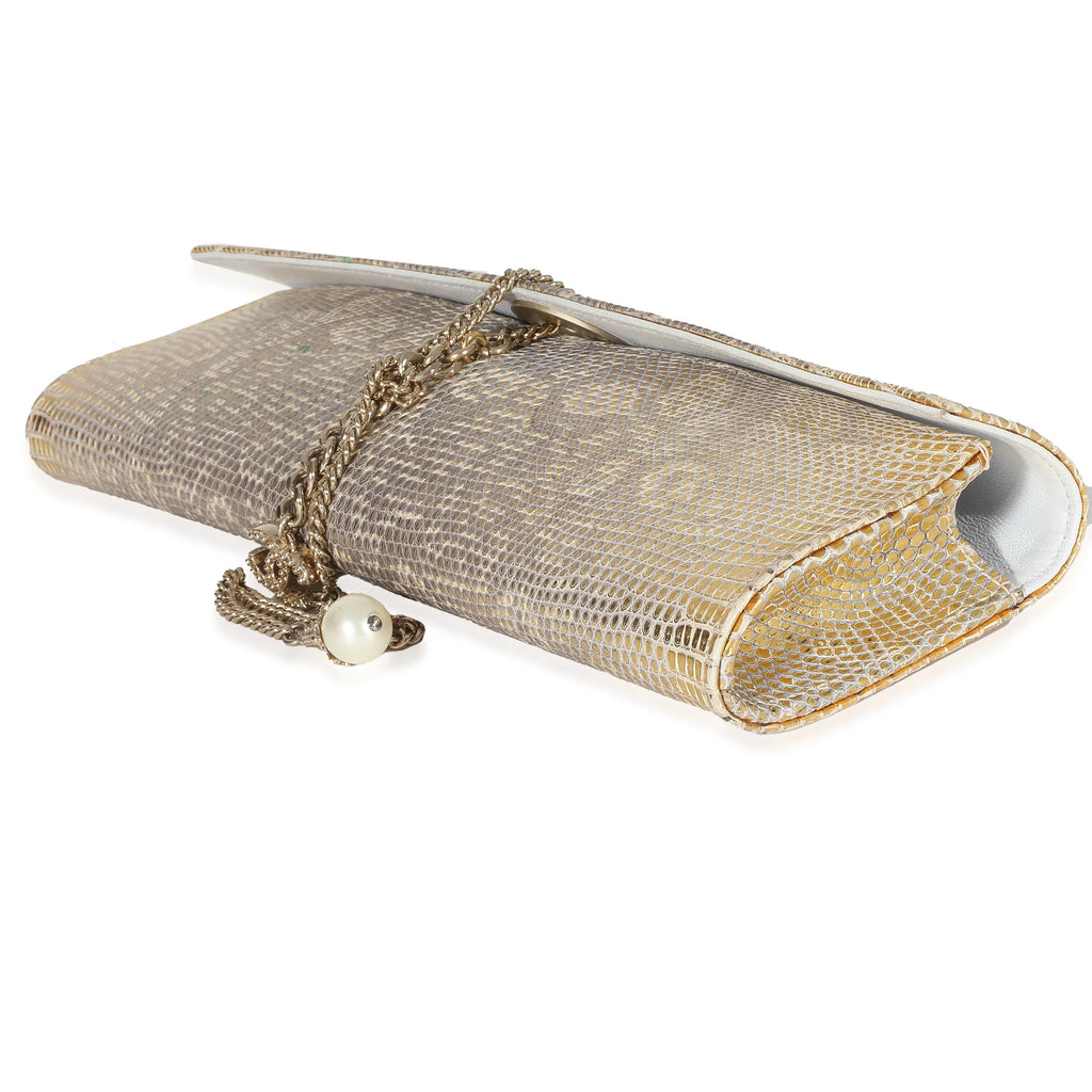 Chanel Tube Flap Pre-Owned Gold Lizard Clutch Vintage