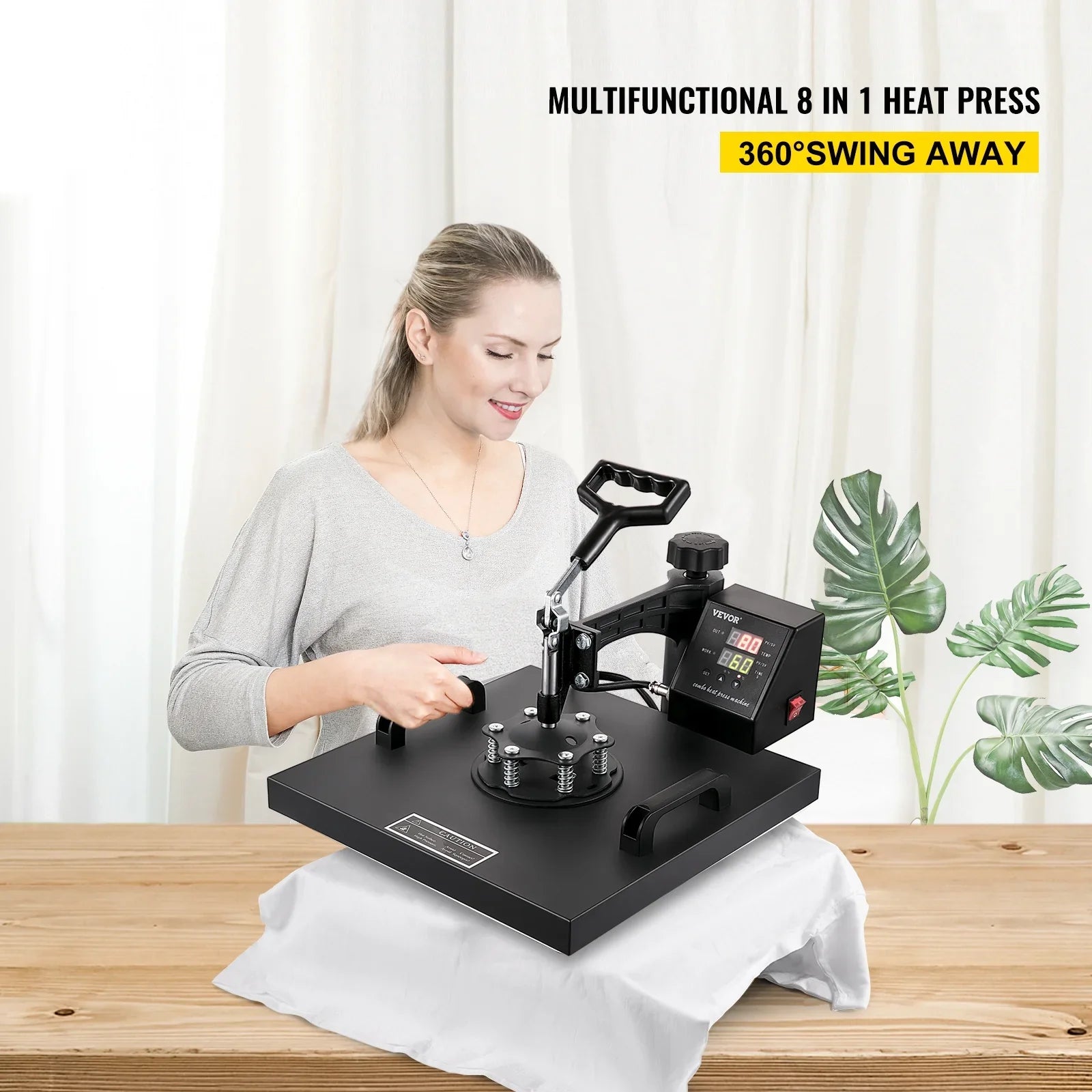1 Press Dual Transfer Digital Heat Rotation Away 360 Machine Degree VEVOR LED Sublimation Multifunctional Combo Swing 8 15"x15" Display Heat Machine in
