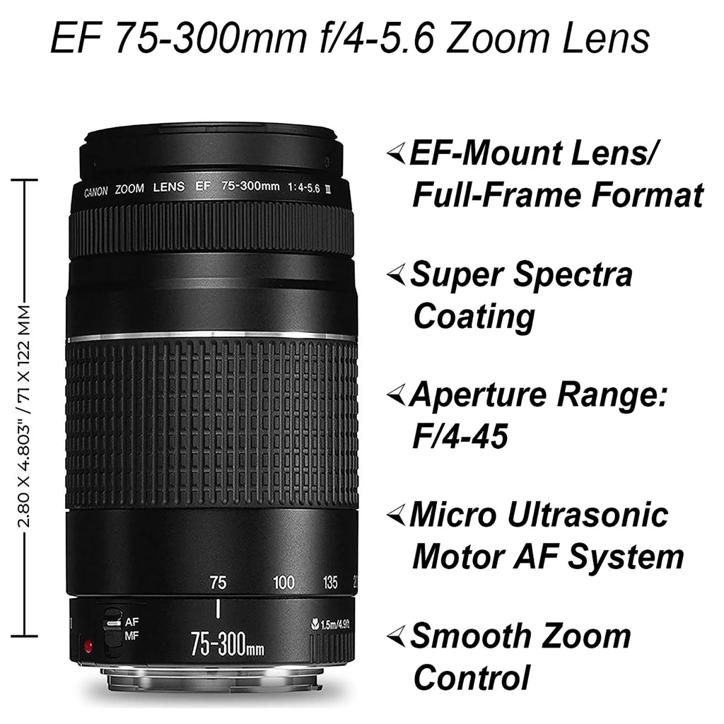 18-55mm, Card, Lens, 90D and Bundle 64GB Flash, SanDisk Tripod Backpack, 75-300mm with ZeeTech Camera DSLR EOS Accessory Canon