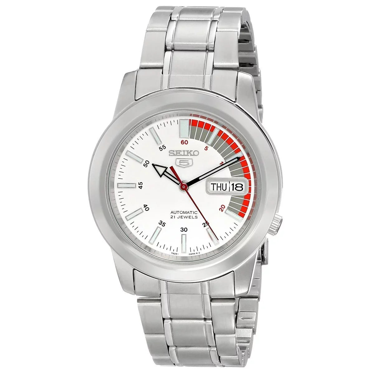 Dial Automatic Day Steel White Date Watch Men's SNKK25 Seiko 30M Stainless