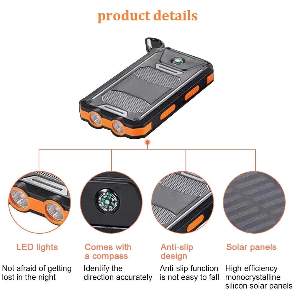 Charger Cell Solar USB Power Bank 10000000mAh Portable Phone, for Black. Super