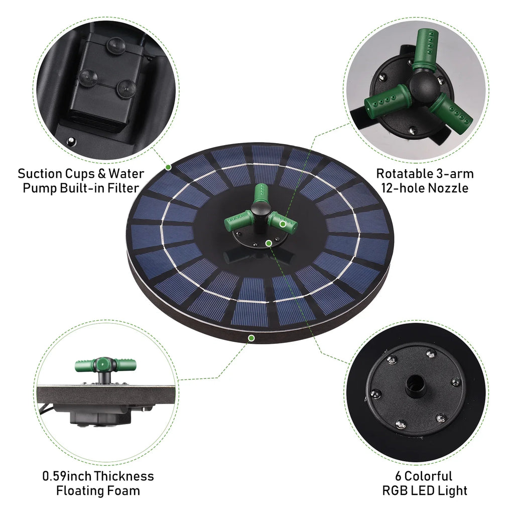 Auto-shut Pond Nozzle 9 Off Brewel Inch Pump With Pump 6w fountain,Battery Led Solar Off Rookin Auto-shut Water With Rotatable With Battery Nozzle Off Solar Inch Yaliya 9 Auto-shut Bath