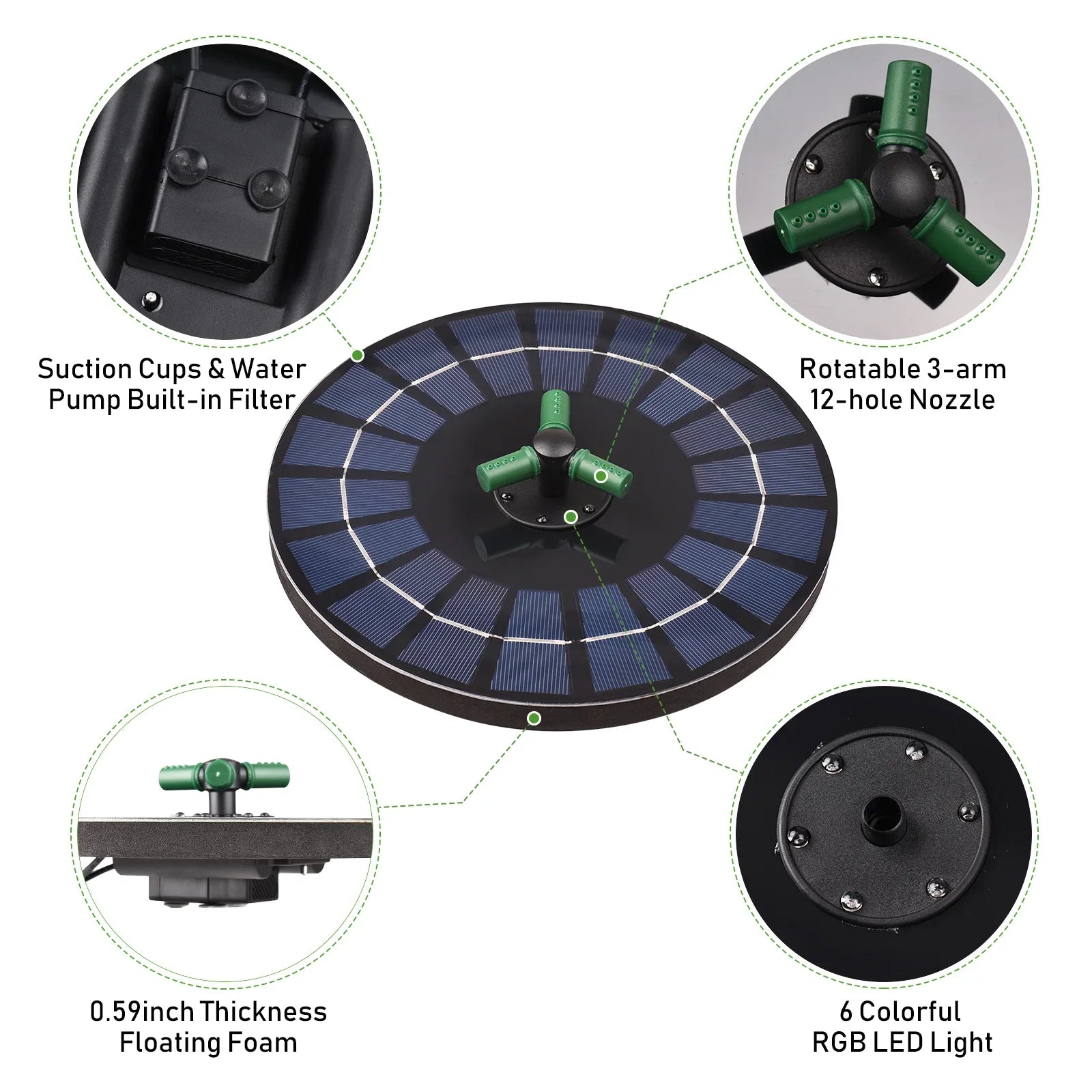 Auto-shut Pond Nozzle 9 Off Brewel Inch Pump With Pump 6w fountain,Battery Led Solar Off Rookin Auto-shut Water With Rotatable With Battery Nozzle Off Solar Inch Yaliya 9 Auto-shut Bath