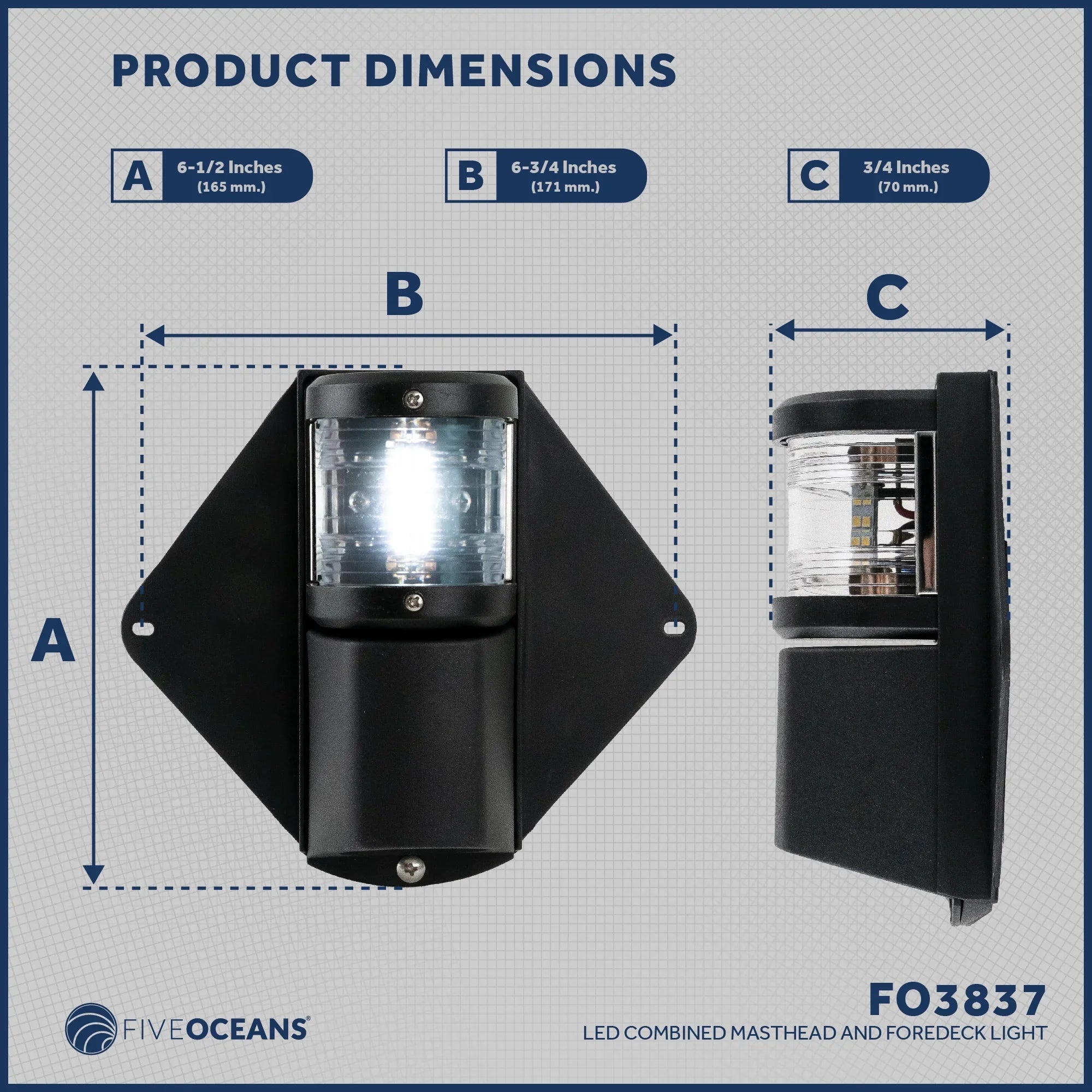 and Vertical Masthead Deck for - Sailboat Combination LED 12V, Light, Deck Mount FO3837 Five Oceans Light, Masthead Spreader