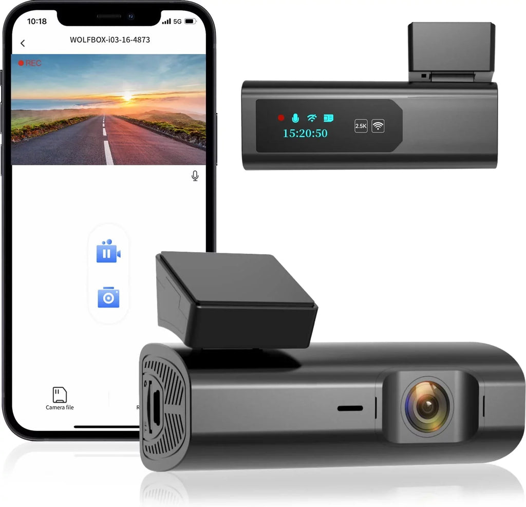 Loop Night Parking 2.5K WiFi, Control, WOLFBOX Monitor, Cam, Support Dash 24 Dash Recording, 64GB HD APP Camera Max Hours with Vision, G-Sensor, Full