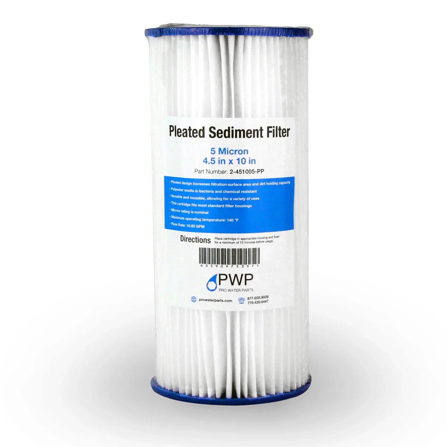 Filter Micron Cartridge 20 Pack Water Pleated Sediment 4.5x10" Poly 5
