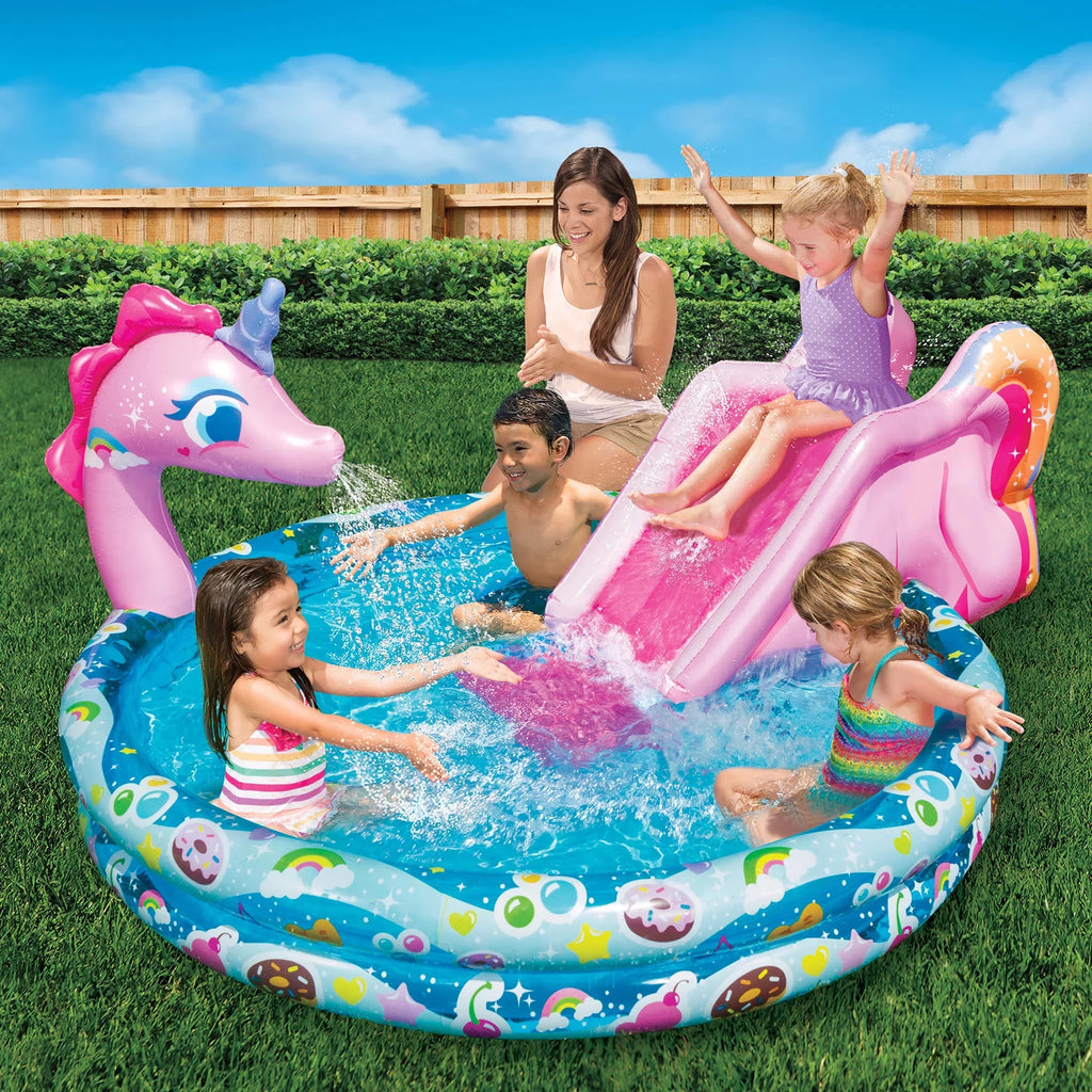 Pool, Width: Outdoor in, in, Backyard Length: Splash 78 Unicorn 'N Toy Slide Spray in, Height: Inflatable Water Banzai Splash 60 32