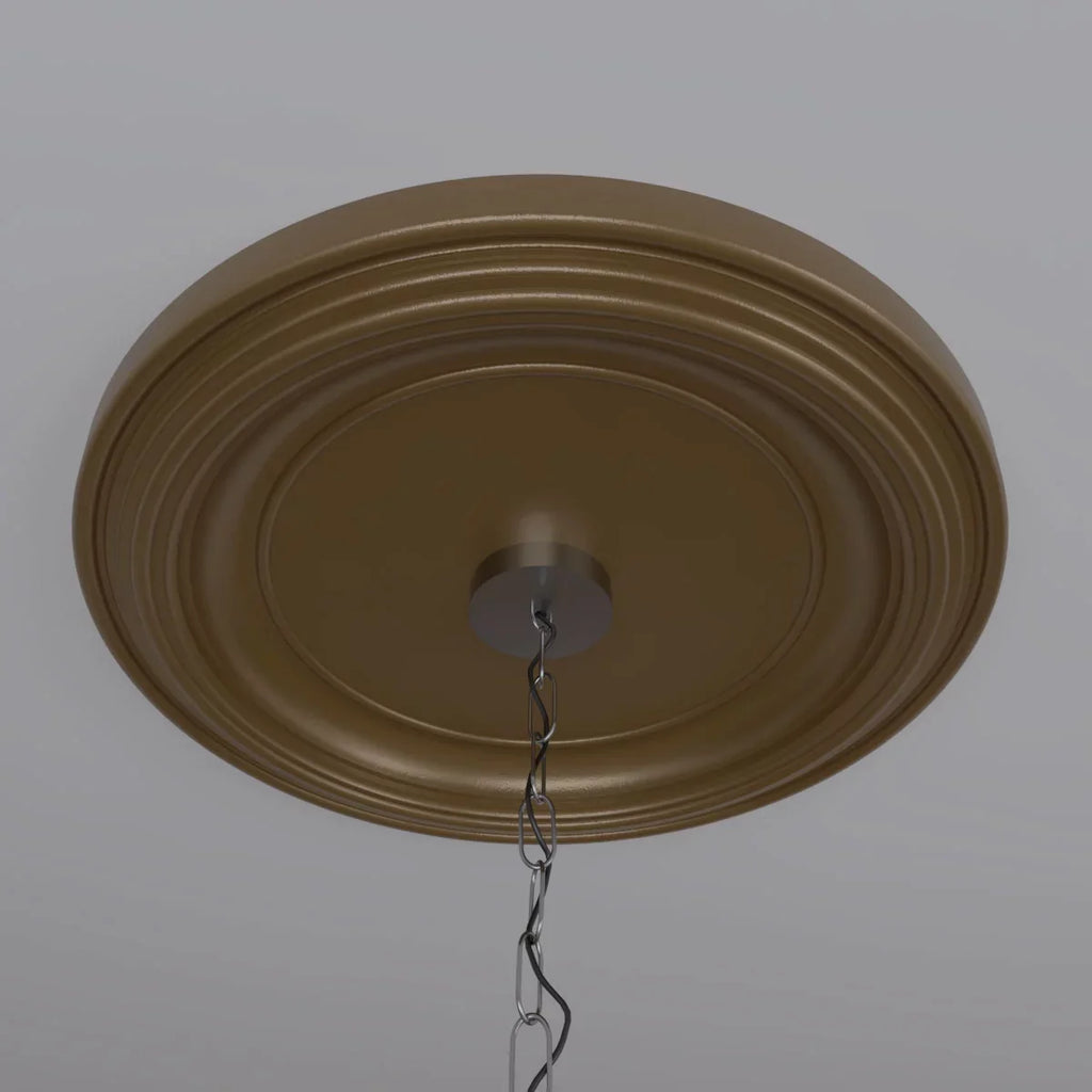 Ekena 3 Rush x Thermoformed to Gold Traditional Canopies (Fits 13 Millwork 1 up 1/2"), 22"OD PVC Medallion Ceiling Metallic 1/2"P x 1/2"ID