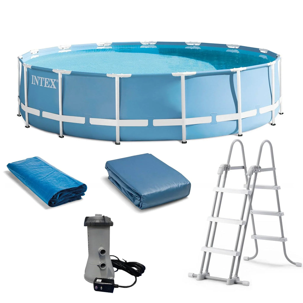 48 Set with & Inches Pump Feet Frame 15 Cover, Pool x Intex Prism (Used) Ladder,